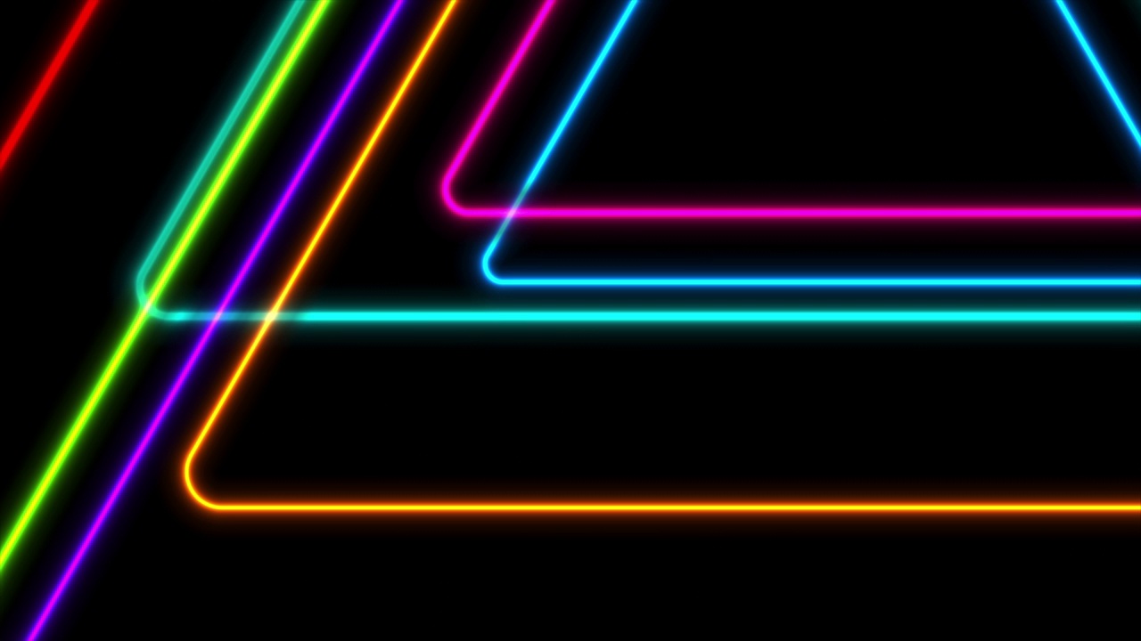 彩色发光的霓虹灯三角形抽象技术运动背景视频下载