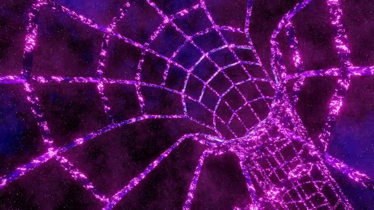 穿越空间抽象无缝的紫色隧道。空间网或时间漩涡背景。3d渲染科幻星际穿越虫洞在网络空间。科学技术介绍视频素材