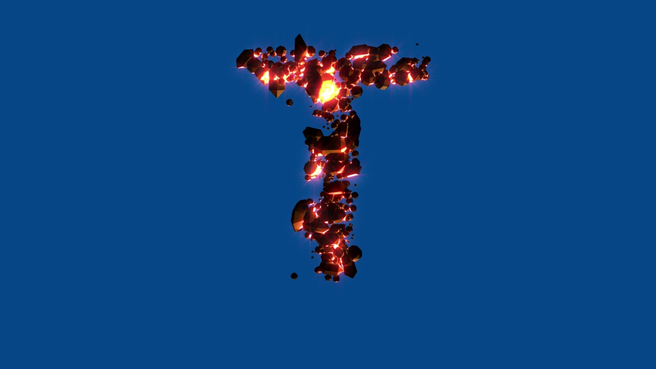 热岩浆石-火山字母-字母T上色度键屏，隔离-循环视频视频下载
