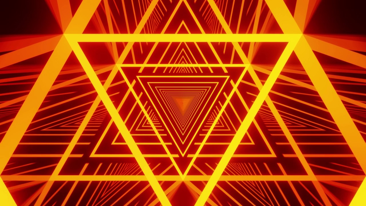 最新的橙色霓虹灯三角形VJ循环隧道背景视频素材