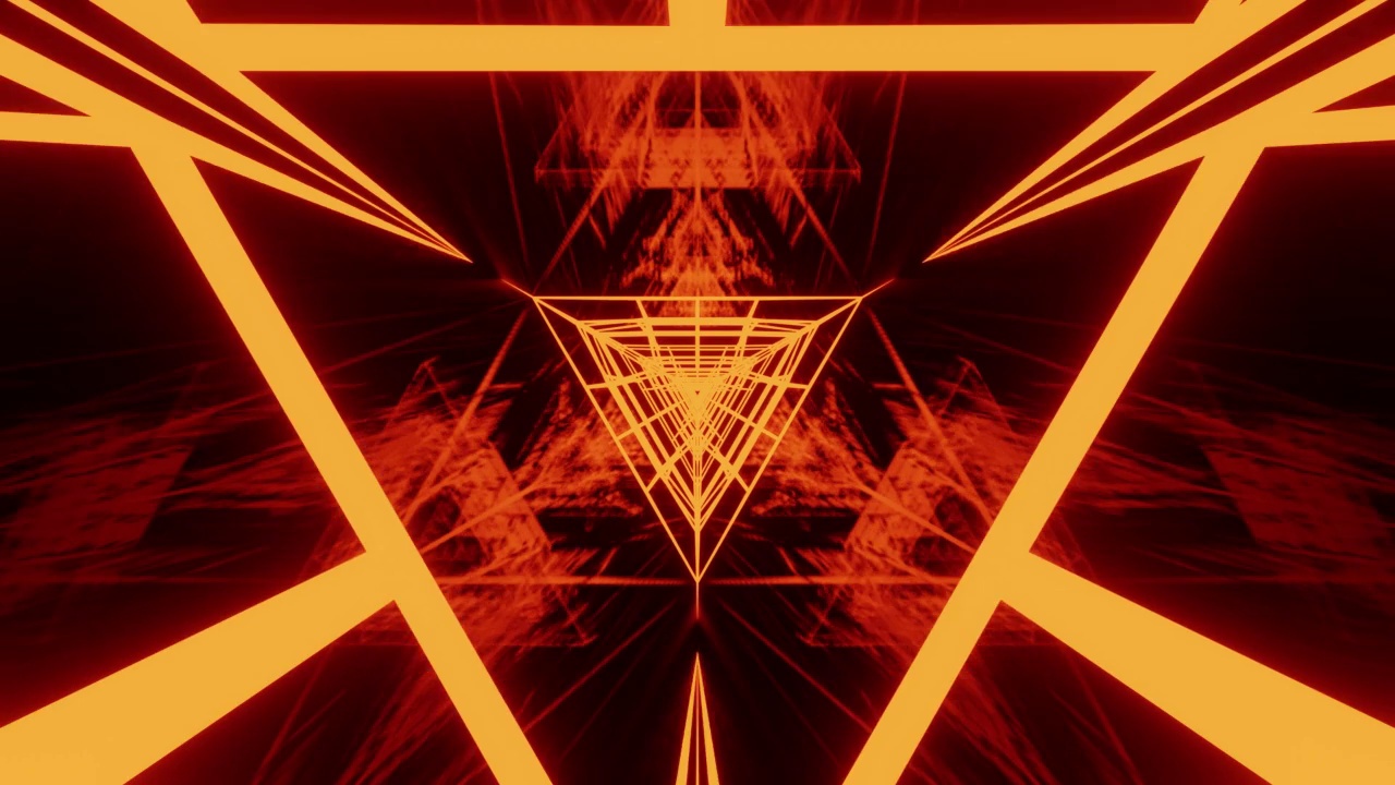 橙色暖地狱万花筒霓虹灯隧道VJ循环背景与反射视频素材