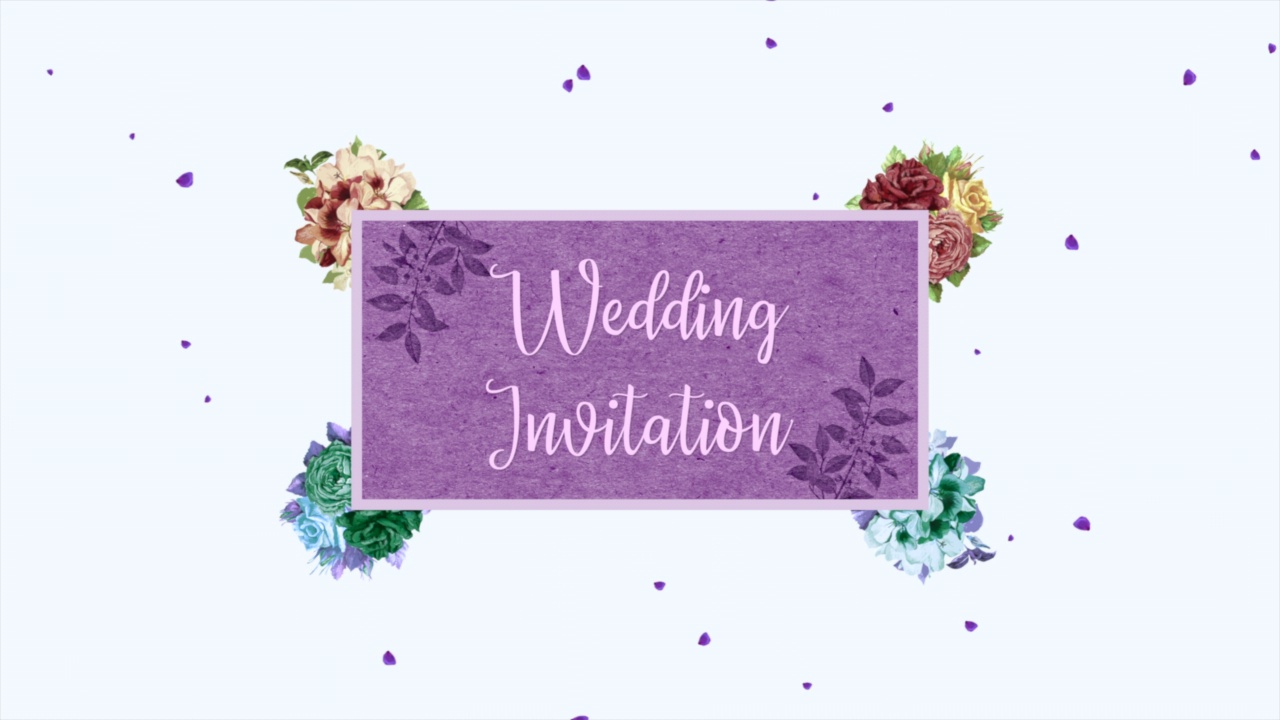 婚礼请柬与复古花在紫色框架视频下载