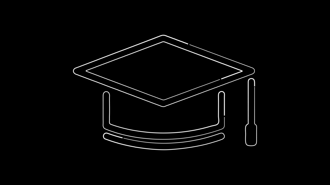 毕业帽线图标孤立在黑色背景。视频素材