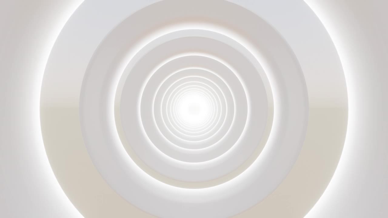 抽象未来主义白色圆形隧道与明亮的灯光3d渲染动画视频素材