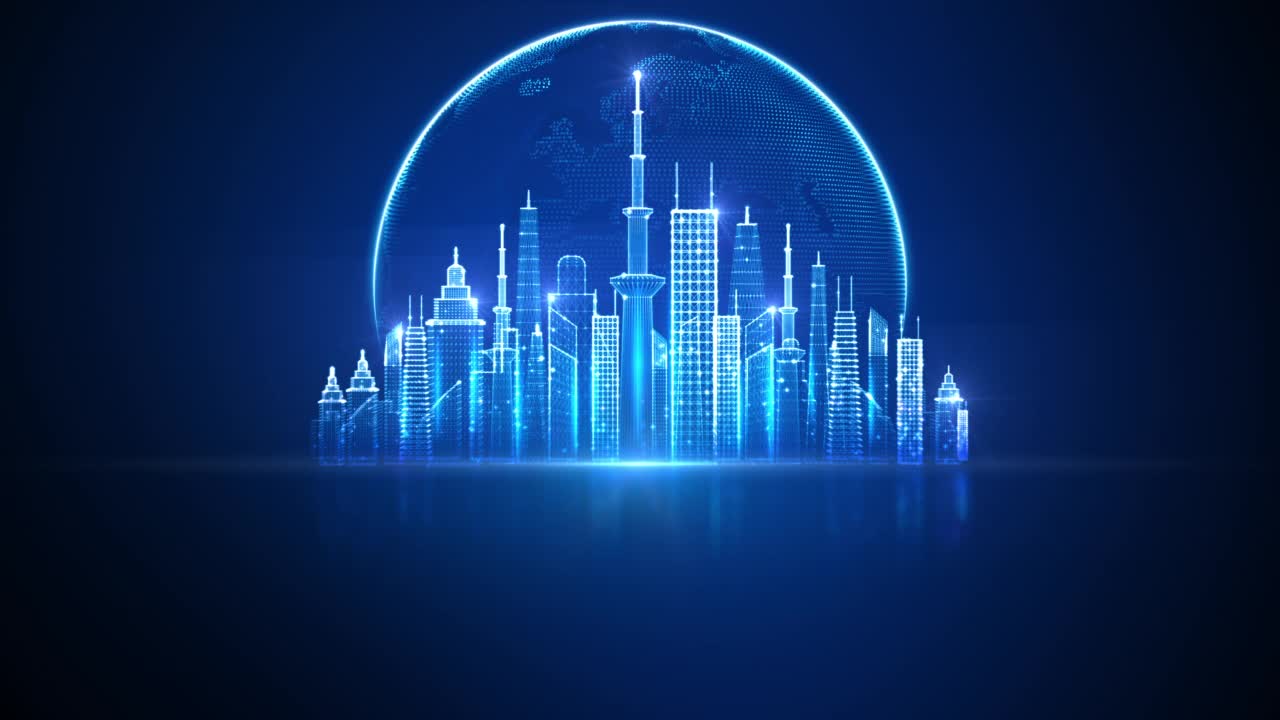 网络空间和元宇宙概念的智慧城市，技术数字蓝抽象背景。视频下载