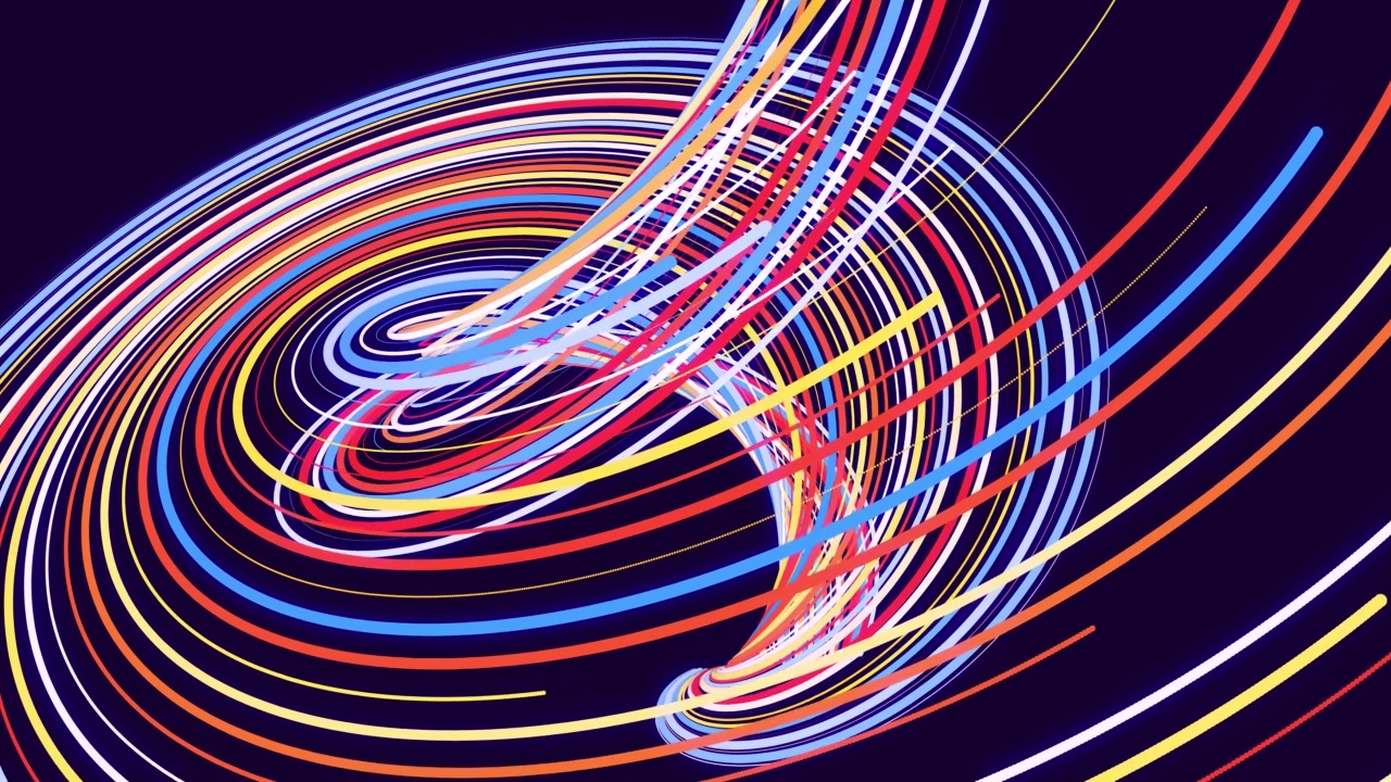 带有彩色粒子和扭曲成螺旋线的bg是循环旋转的。循环动画作为曲线和粒子的运动设计背景。美丽的丝带。亮度不光滑的视频素材