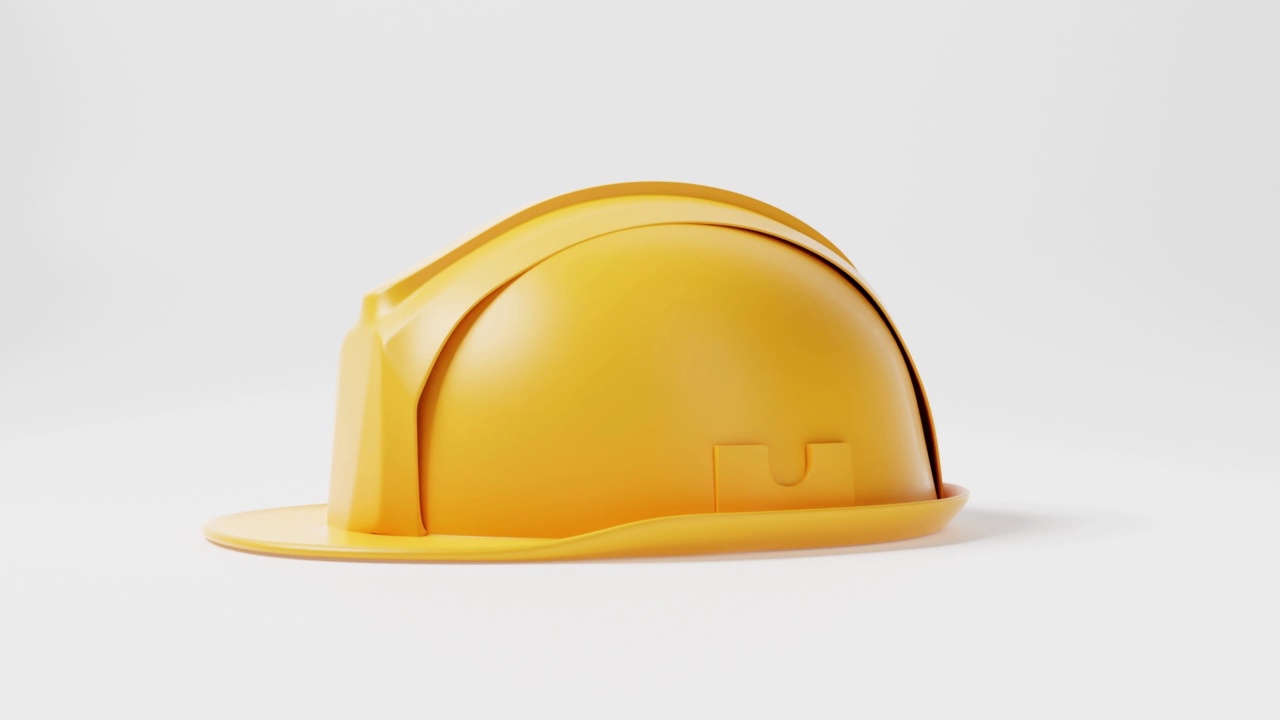 无缝环形黄色安全帽施工头盔运动旋转360度角在白色背景。商业和工业安全理念视频素材