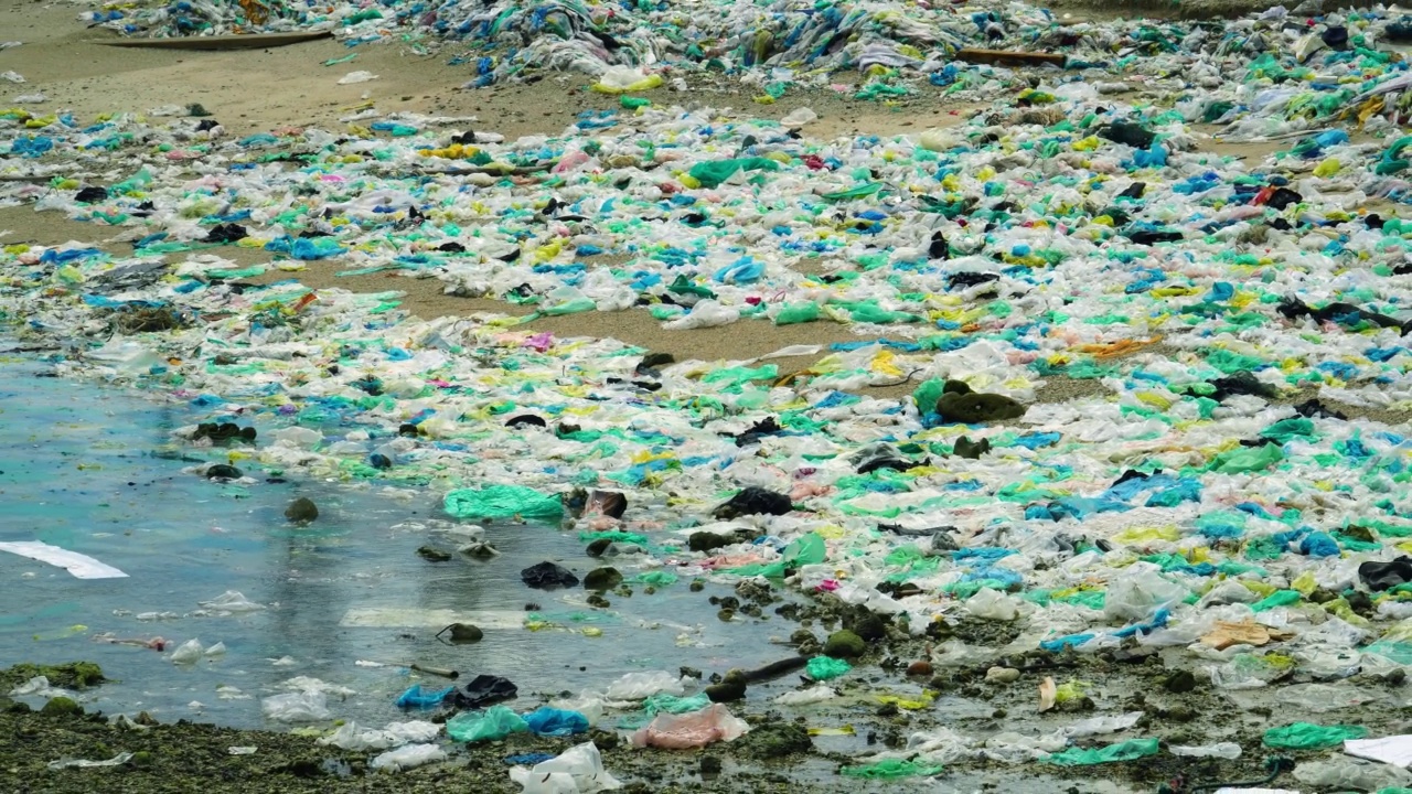 塑料瓶、塑料袋和海里的垃圾视频素材