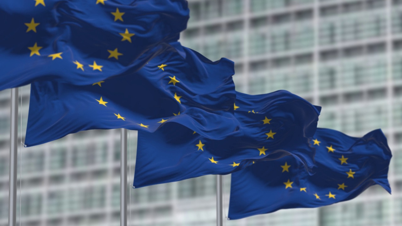 在风中飘扬的欧盟旗帜视频素材