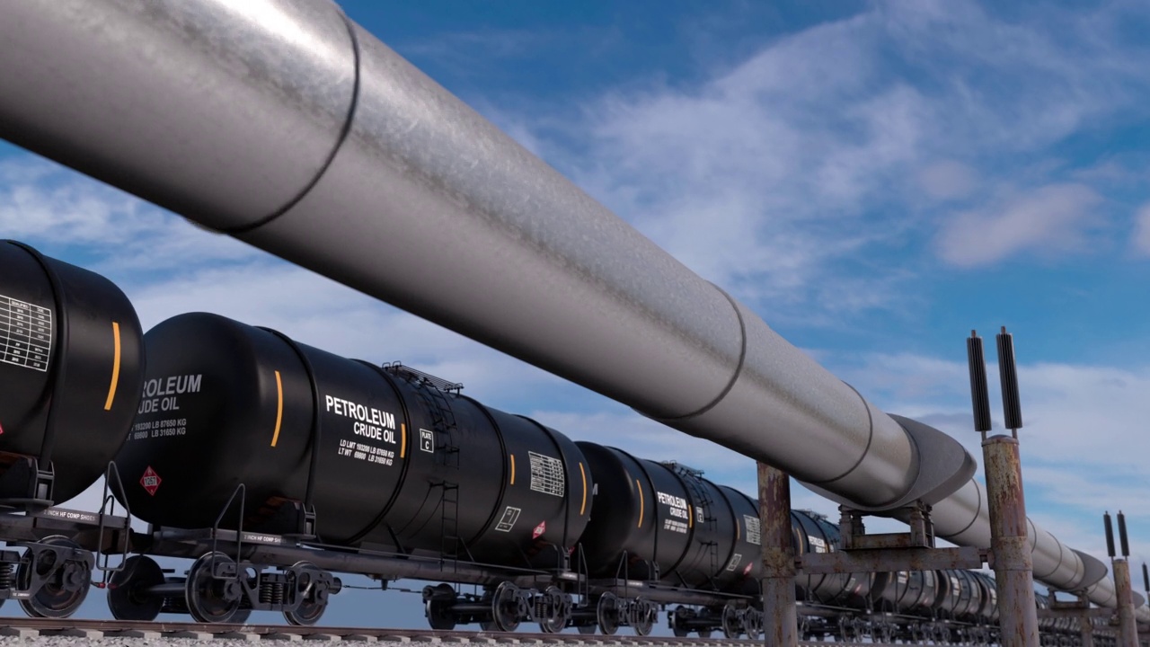 石油、液化天然气和天然气通过管道和铁路运输多样化视频素材