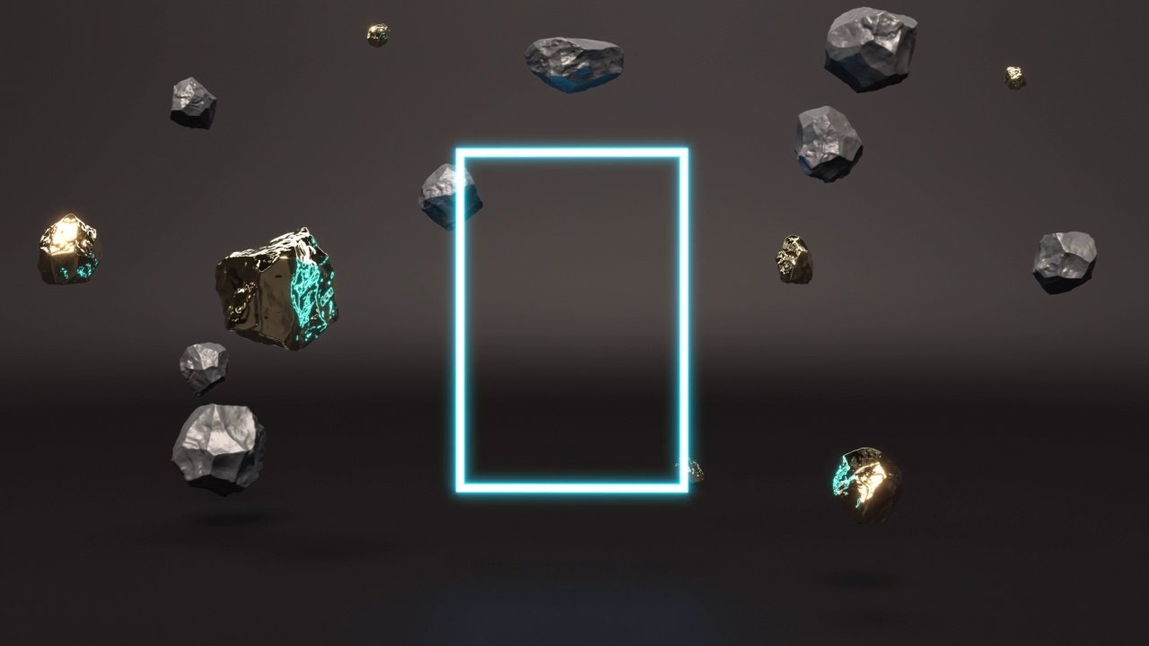 现代模拟场景在3d风格的金黑色岩石介绍可以循环无缝4k视频素材