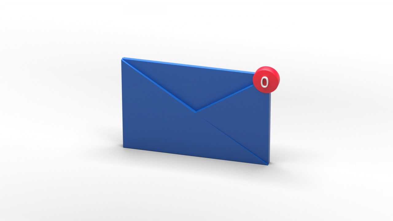 新的电子邮件和邮件，新的消息动画。动画信件落进一个信封连同一个消息计数器。三维渲染视频素材