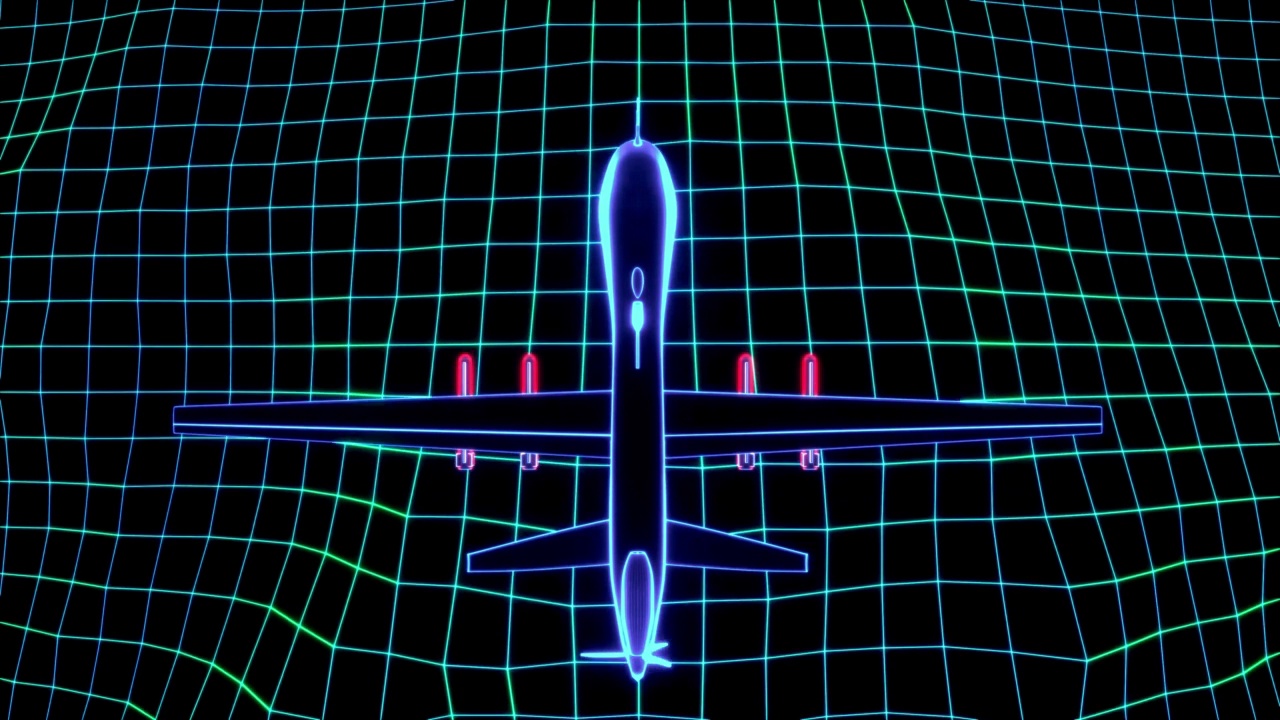 一架军用无人机线框，飞向你的目标(3D渲染)视频素材