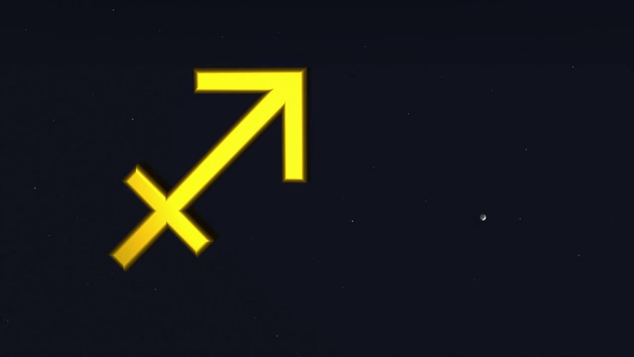 射手座星象符号在星星的背景下旋转视频下载