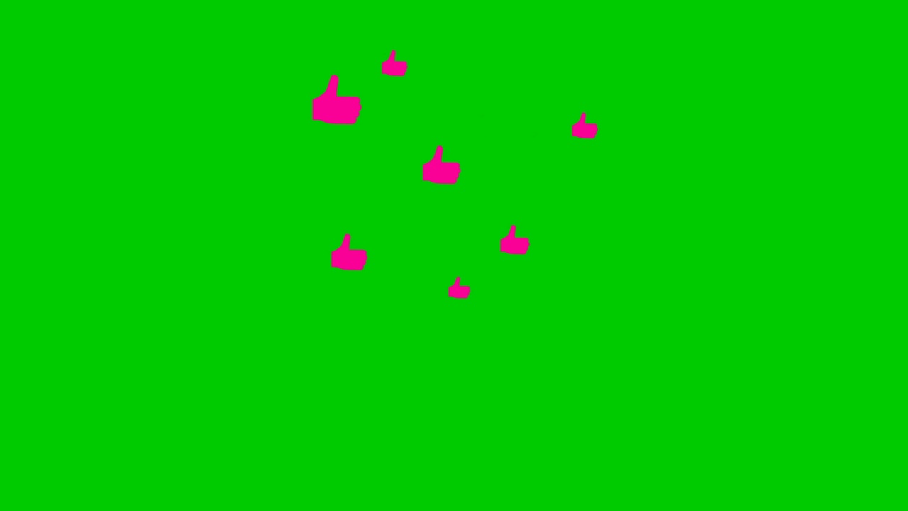 动画粉色喜欢从下往上飞。毛圈的视频。矢量平面插图。喷泉从双手孤立在绿色背景上。视频素材