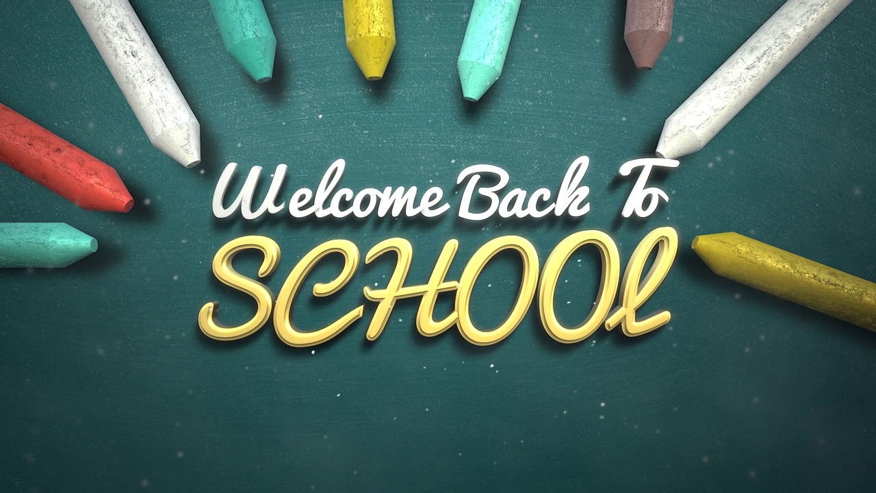 用彩色粉笔在黑板上写着“欢迎回到学校”视频素材
