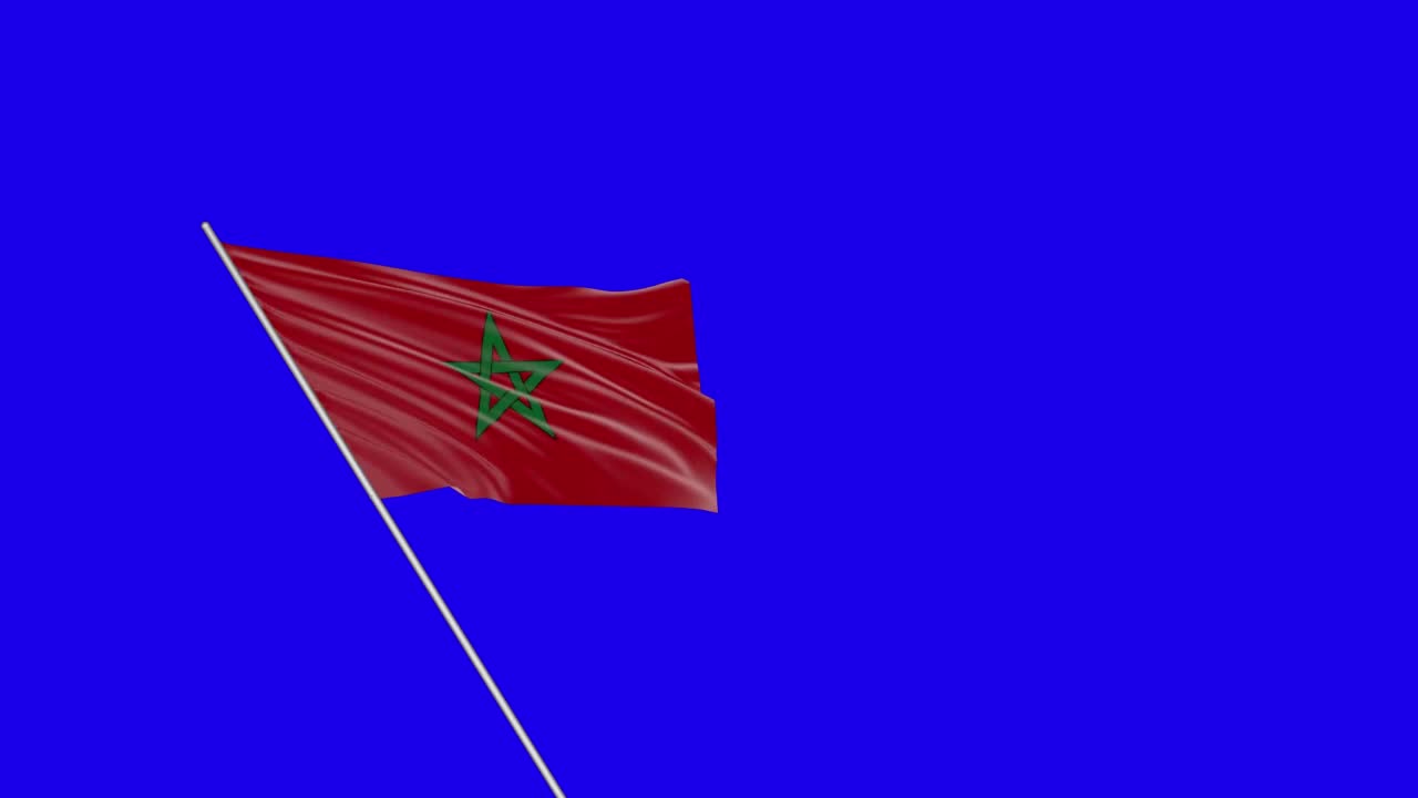 手持摩洛哥挥舞旗帜与绿幕背景3d建模和动画循环- Cgi摩洛哥国旗正在挥舞旗帜的绿幕背景Chroma键控视频下载