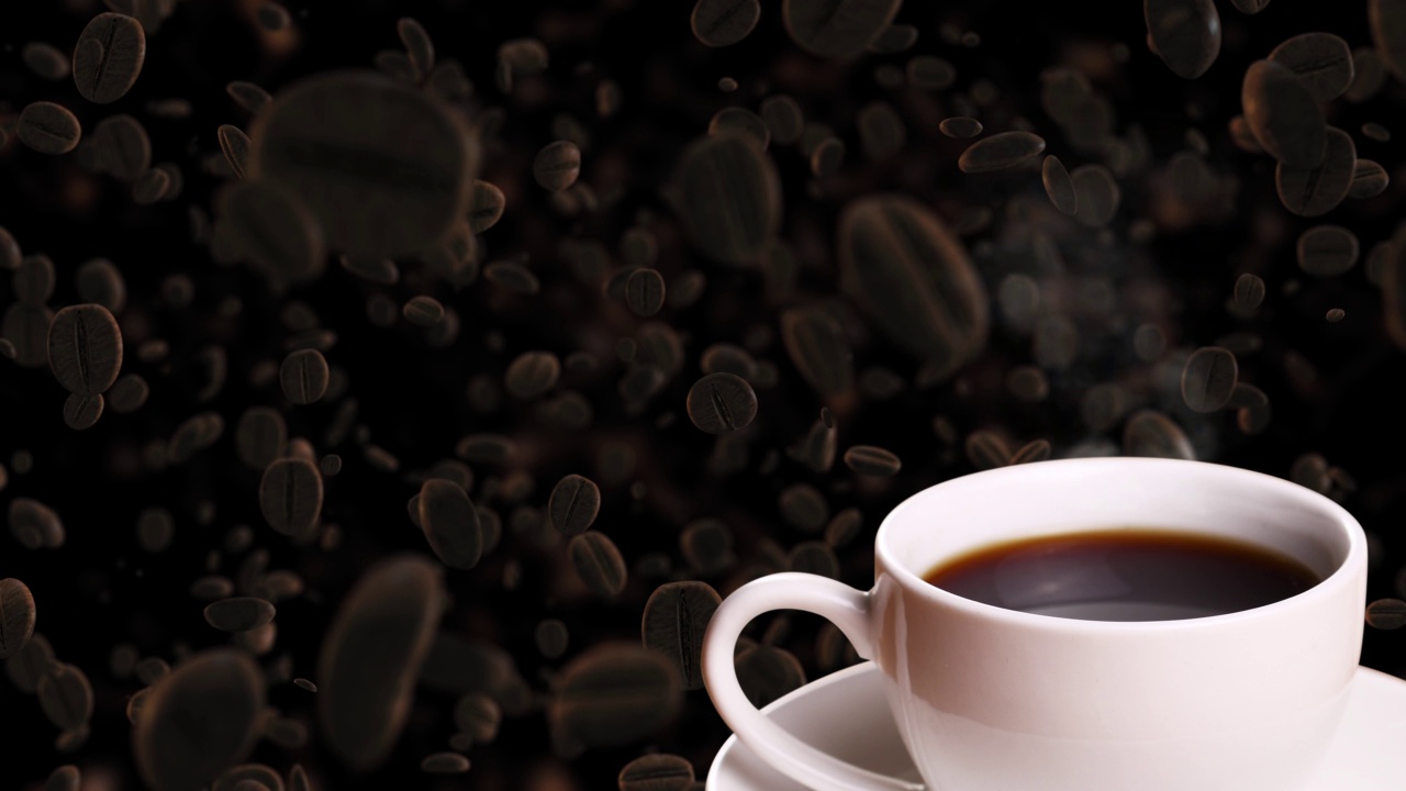 咖啡豆动画和设计与热咖啡杯stok视频视频素材