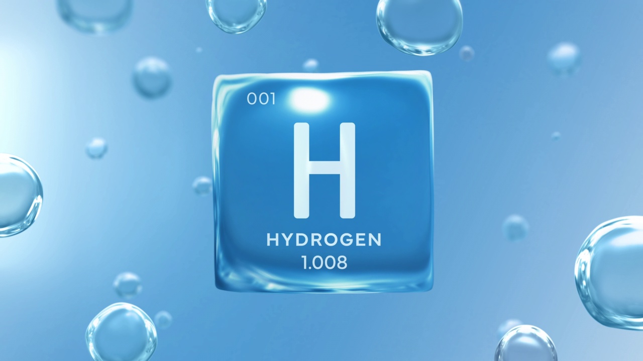 “H2氢气”标题水立方气泡信息图背景环与水分子视频素材