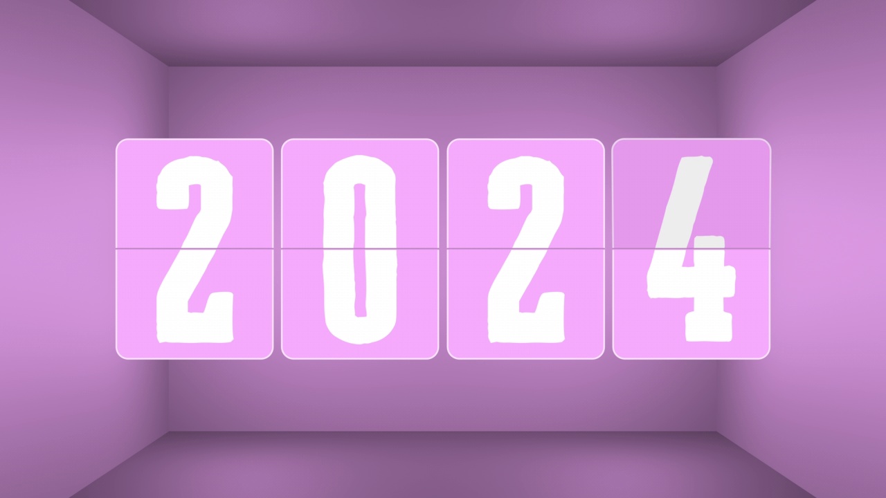 翻转时钟从2022年切换到2023年，一直到2029年。粉色空间框。视频素材