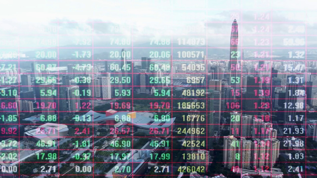 T/L无人机HA深圳城市景观延时与股市金融交易视频素材