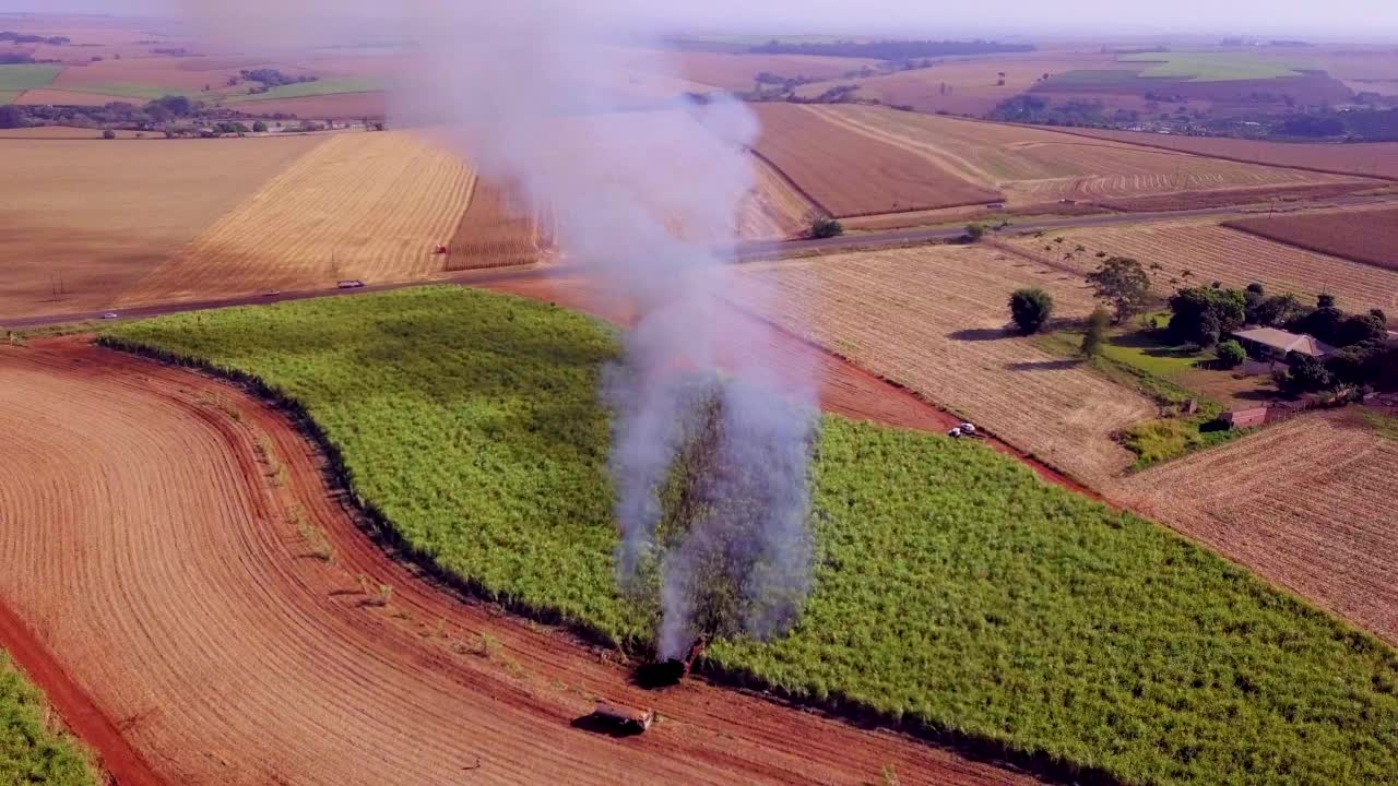 捕获甘蔗种植园的燃烧区域，用于乙醇生产视频素材