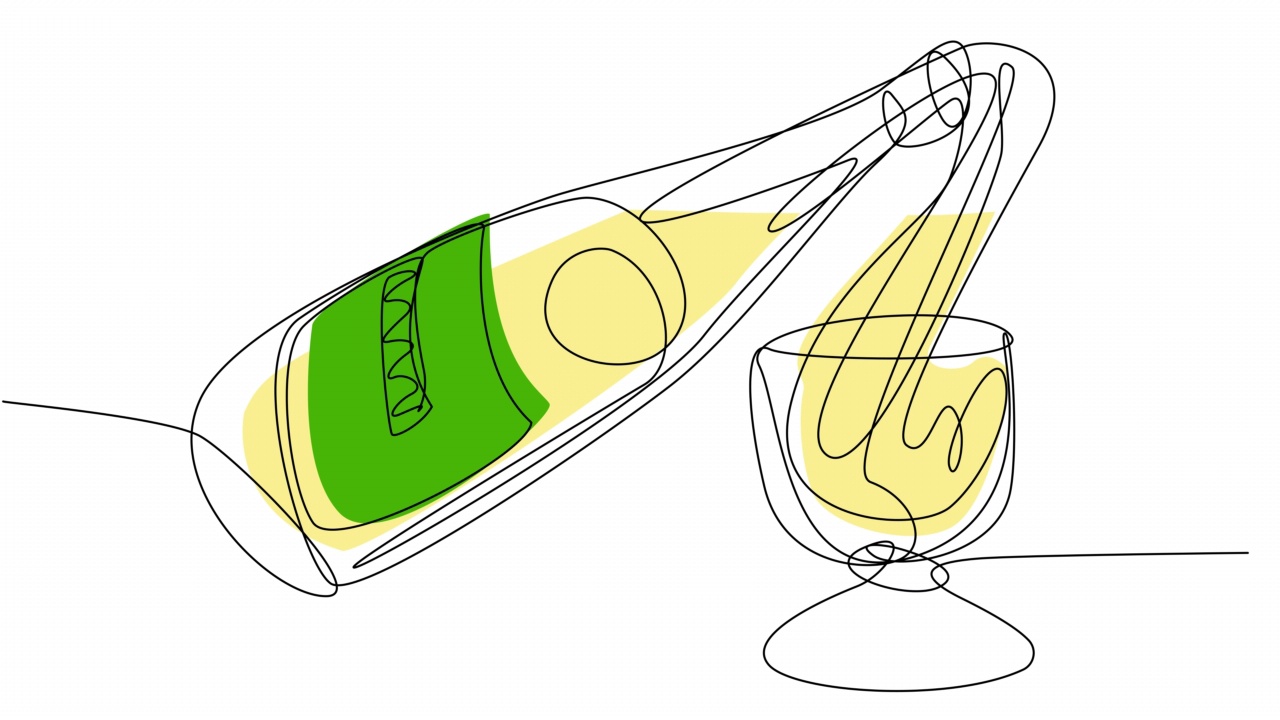 在白色屏幕上用单线自行绘制一瓶香槟和一只玻璃杯。视频下载