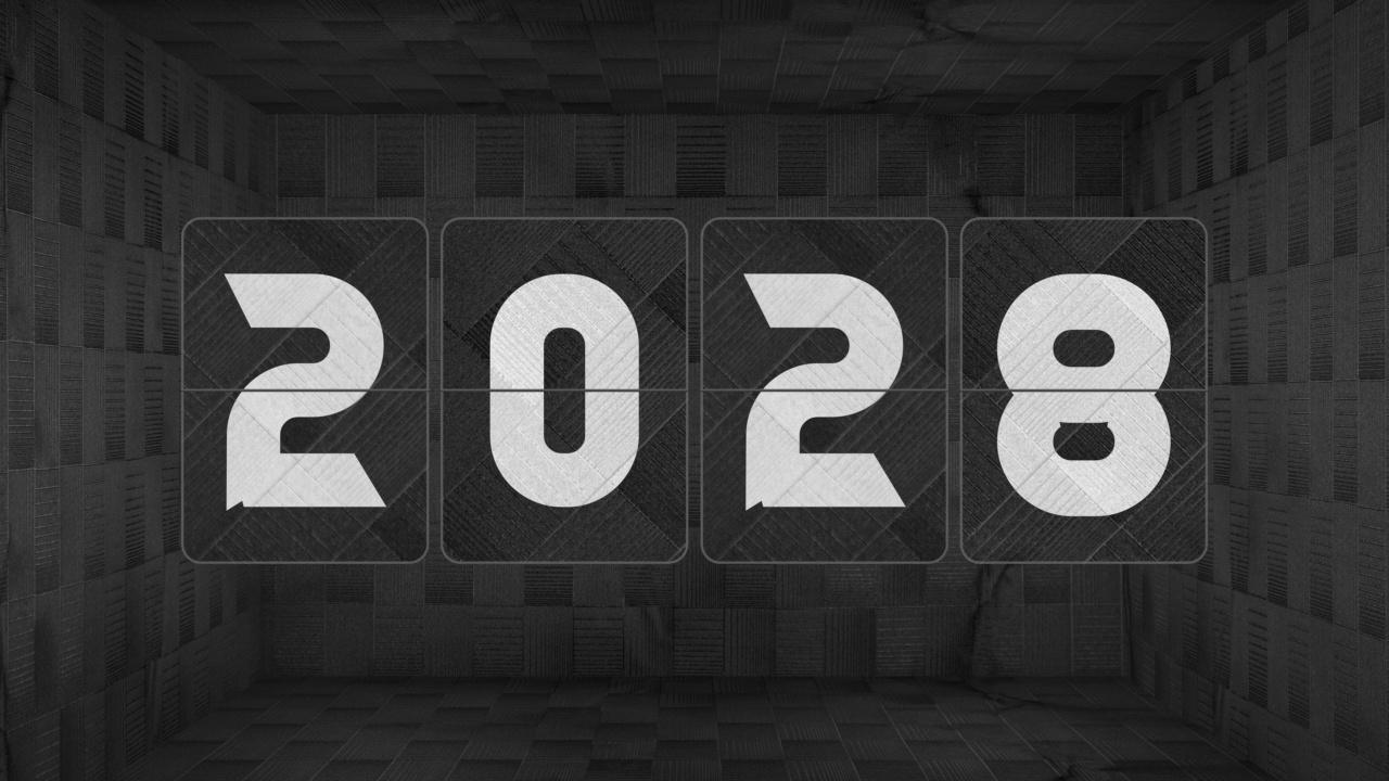 翻转时钟从2022年切换到2023年，一直到2029年。方格暗框。视频素材
