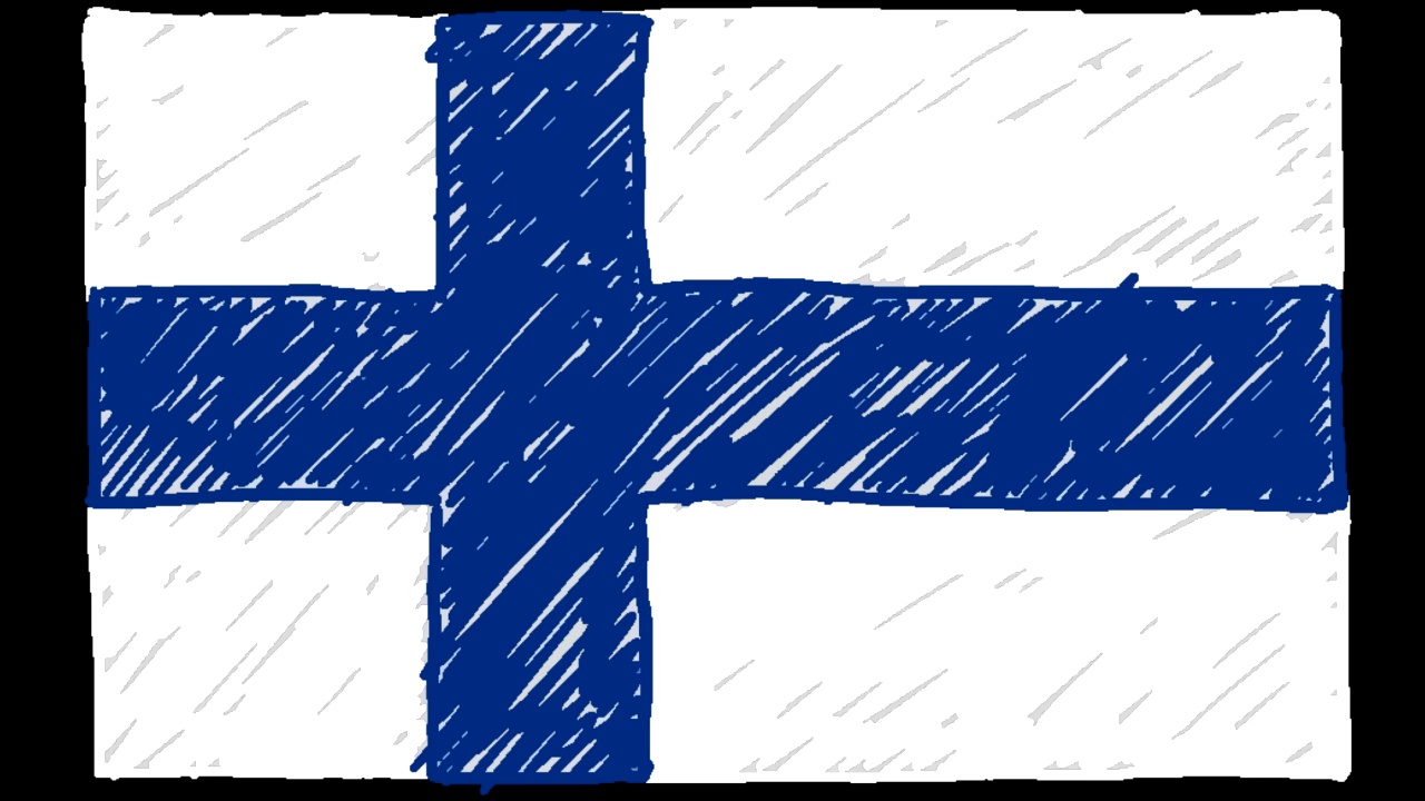 芬兰国家国旗标记或铅笔素描循环动画视频视频下载