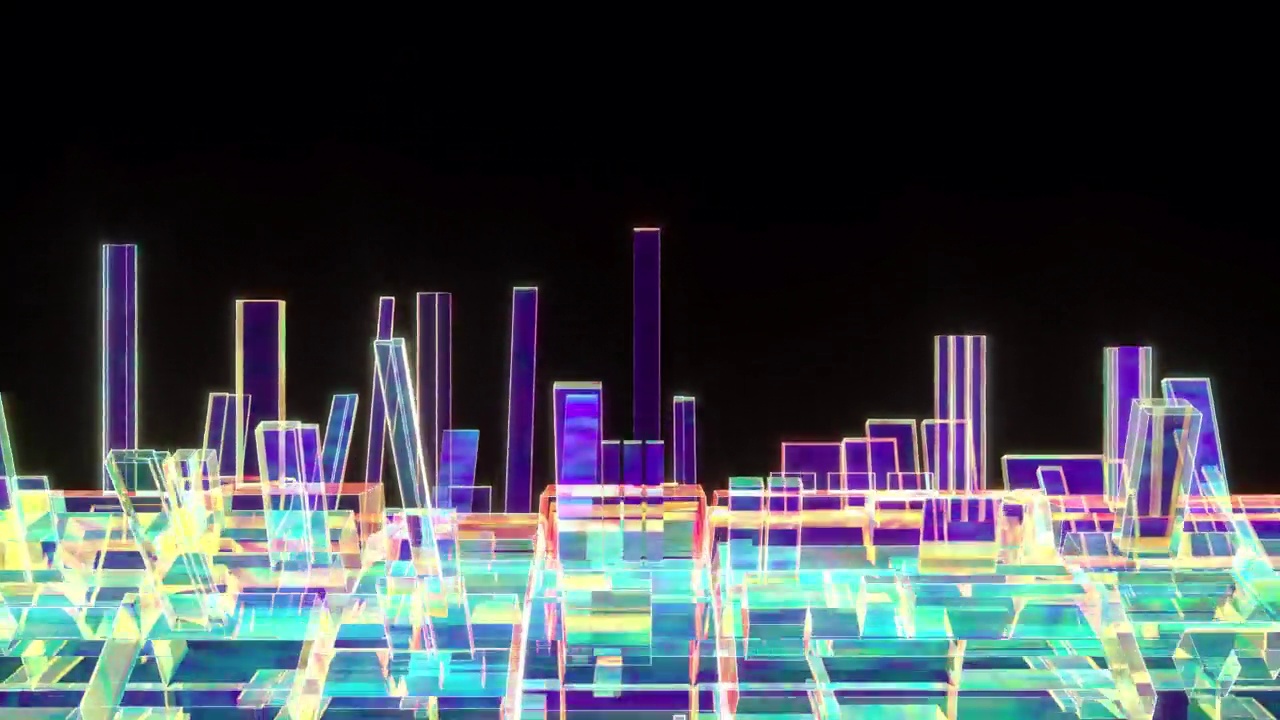 现代抽象霓虹灯城市天际线80年代复古介绍可以循环无缝4k视频下载