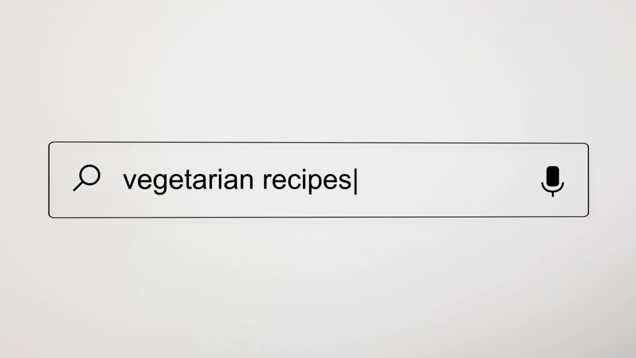 在电脑屏幕上的互联网搜索引擎网页浏览器中搜索“素食食谱”。4K分辨率。视频素材