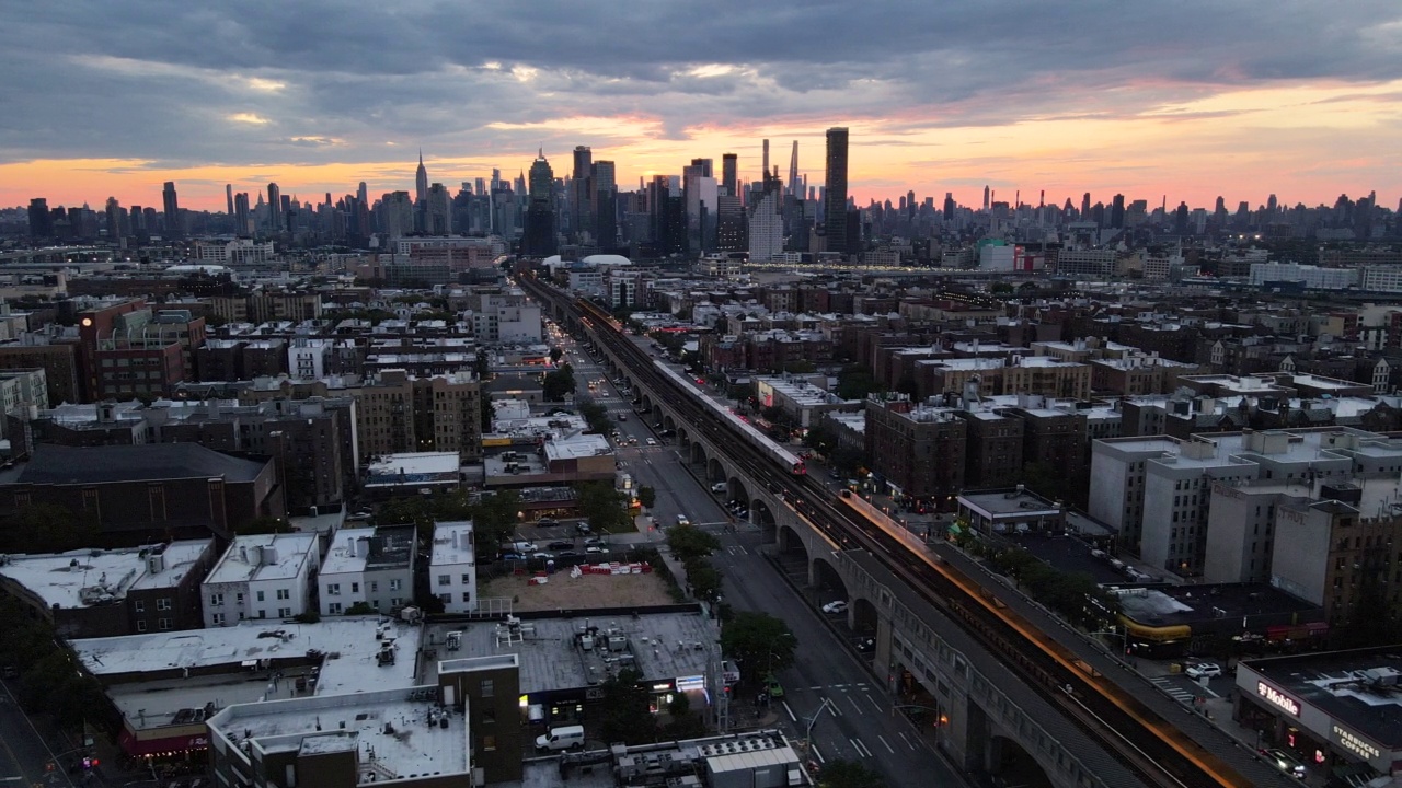 纽约皇后区日落时的鸟瞰图视频下载