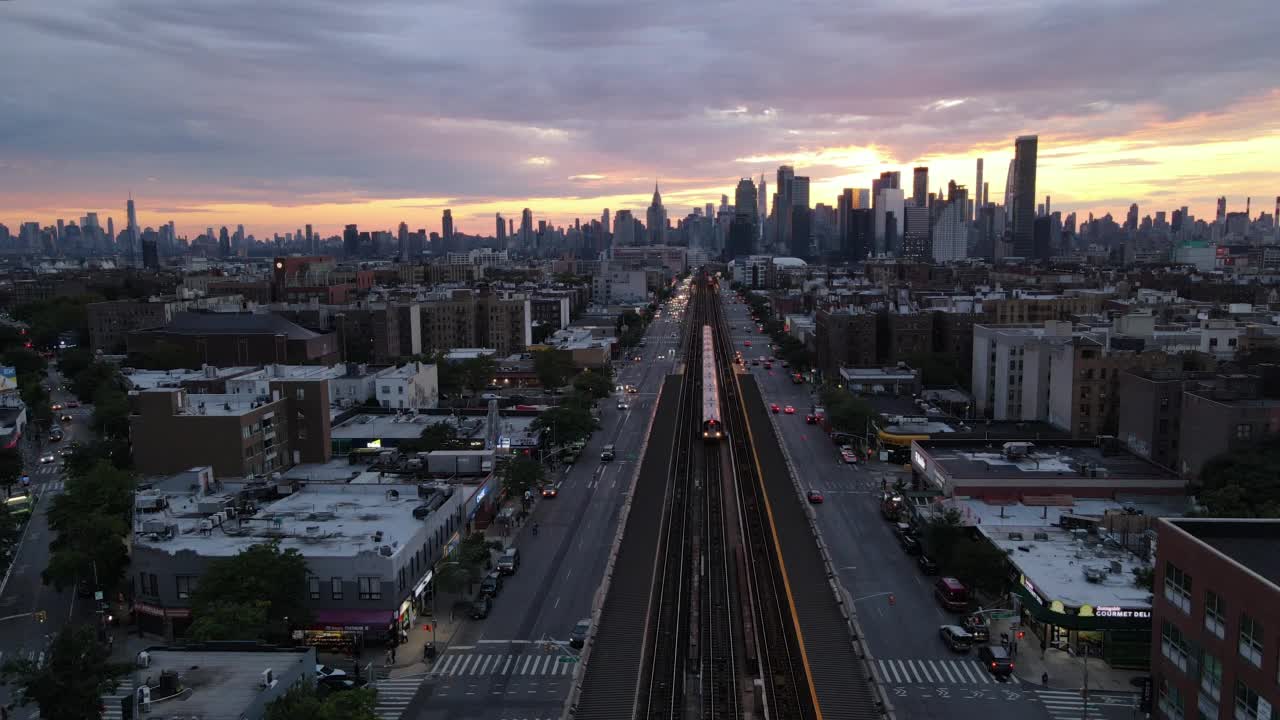 纽约皇后区日落时的鸟瞰图视频下载