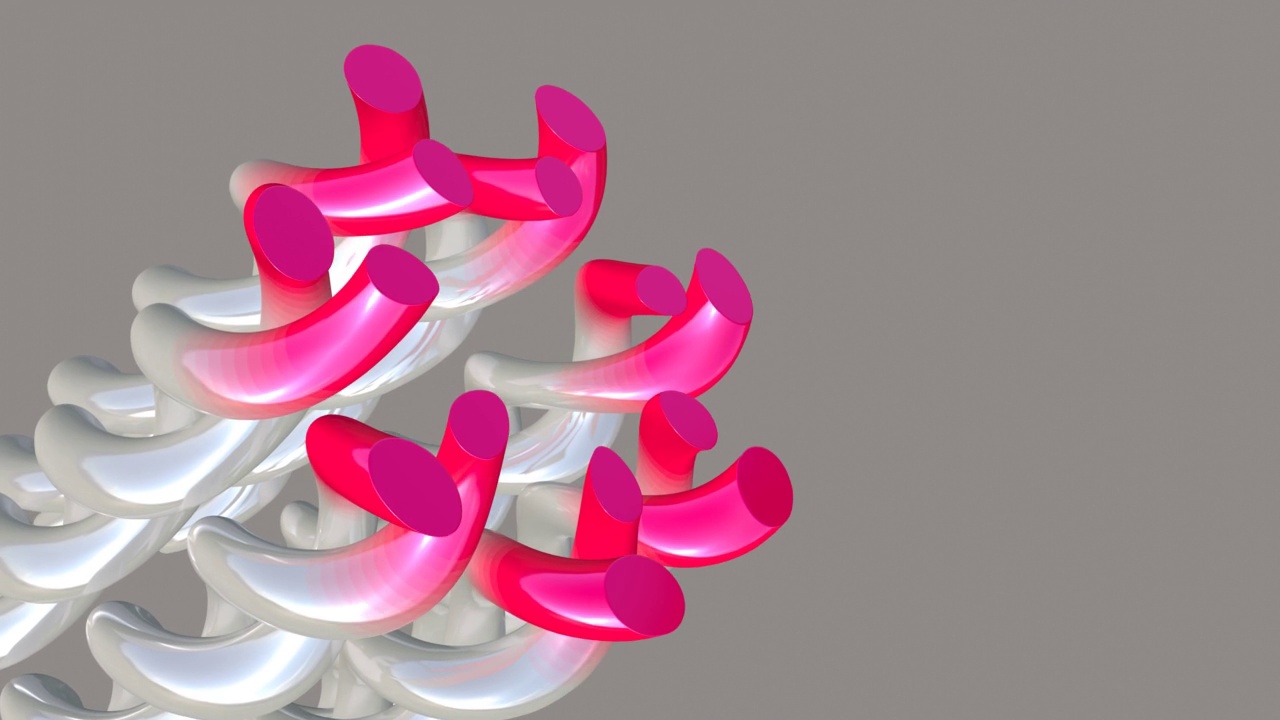 一组渐变彩色粉白色管道在灰色背景上循环移动3D 4K循环动画的复制空间视频下载