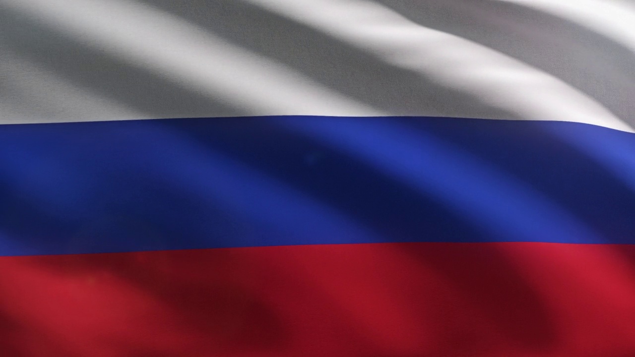 风中飘扬着白、红、蓝相间的俄罗斯联邦大国旗视频素材