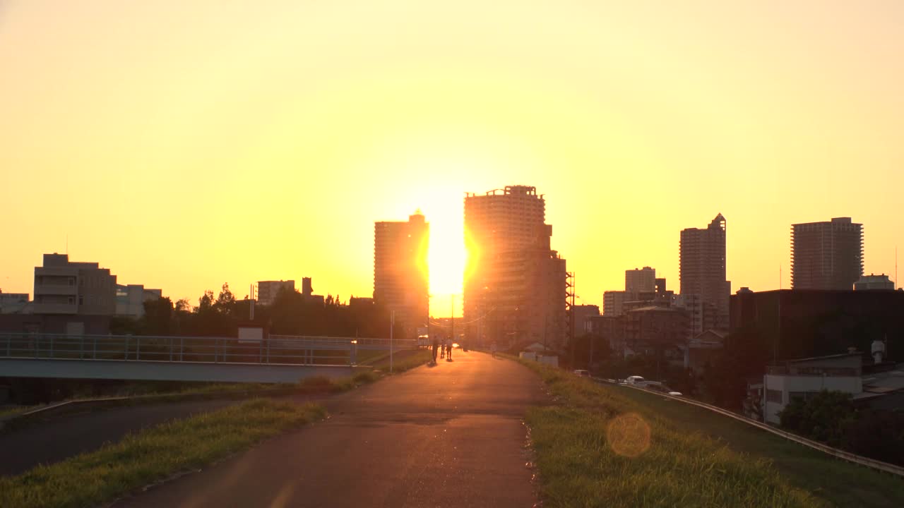 日本埼玉:荒川河周围的延时日落。视频素材
