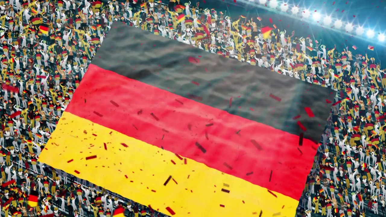 体育场看台上的德国国旗。兴奋的球迷视频素材