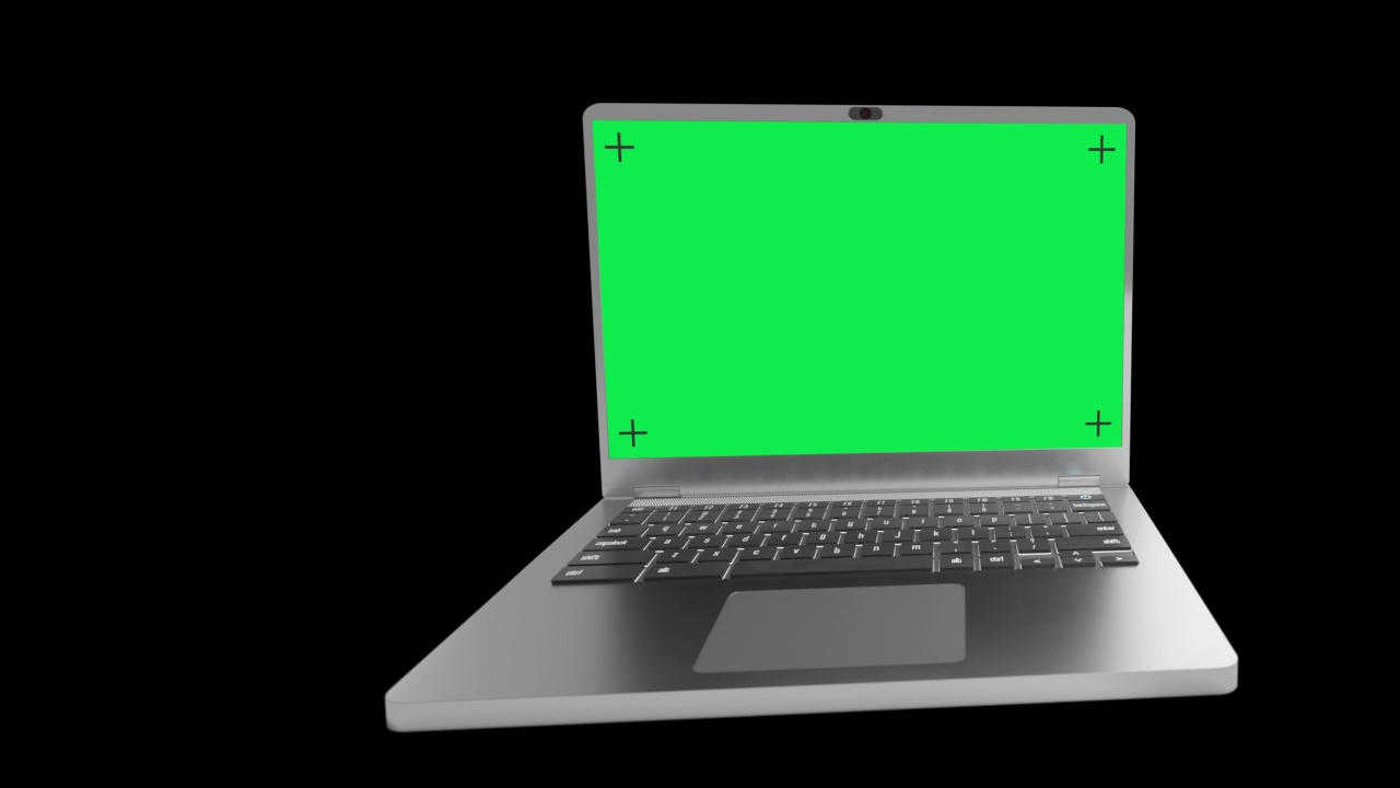 银色笔记本电脑，白底绿屏视频下载