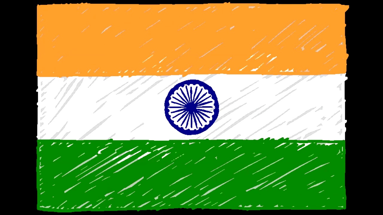 印度国家国旗标记或铅笔素描循环动画视频视频下载