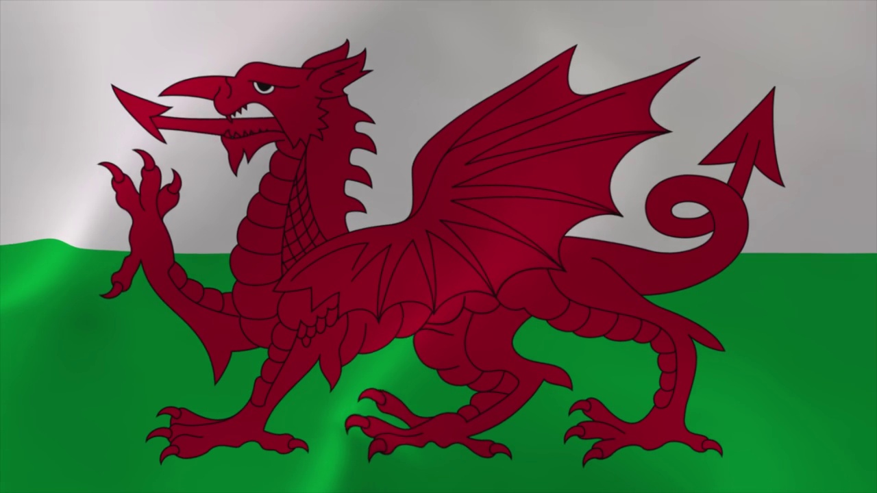 威尔士旗帜挥舞旗帜动画4K移动壁纸背景视频下载