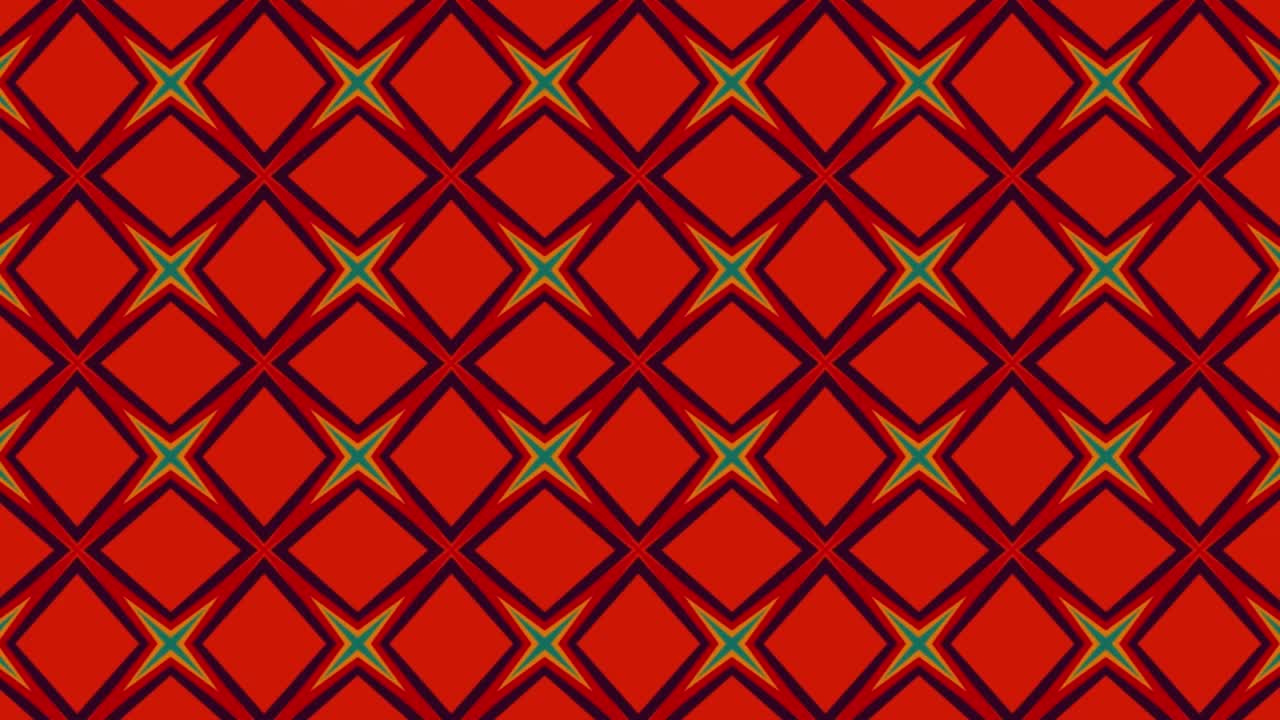 抽象硬几何无缝图案在红色和棕色的颜色。A重复的对称图案。抽象背景侧向动画。图形。红色背景菱形。视频素材