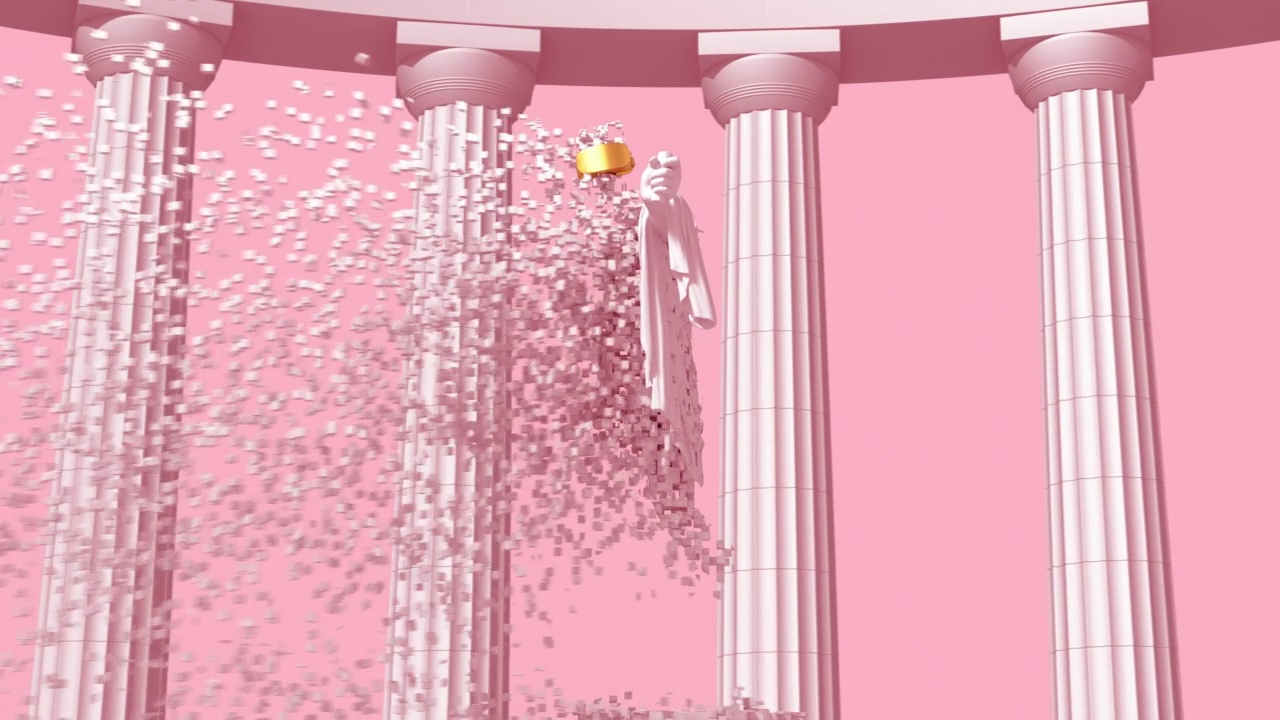 粉色背景上雕塑阿波罗的数字解体视频素材