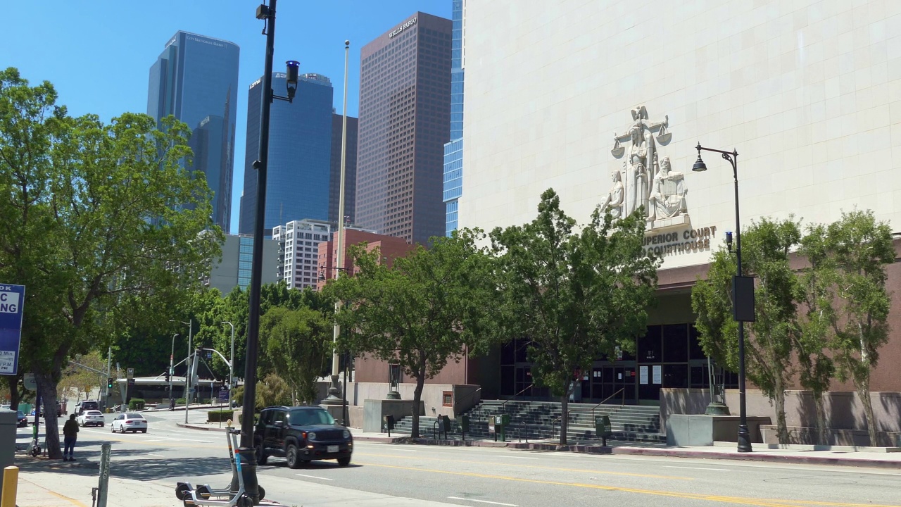 加州洛杉矶市中心，美国高等法院Stanley Mosk法院外立面，4K视频素材