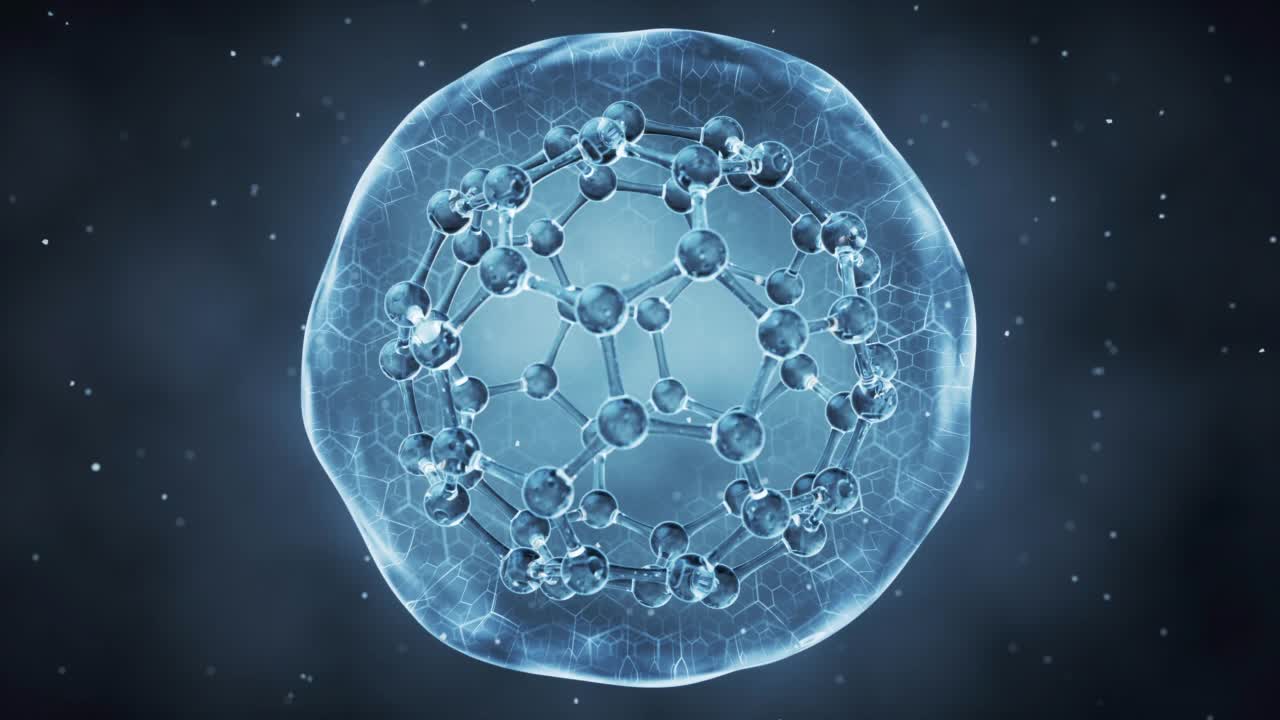 有机球体内部有分子，3d渲染。视频素材