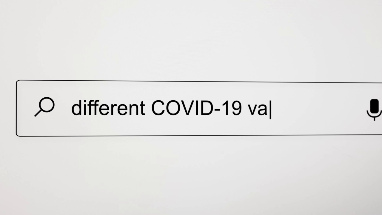 在电脑屏幕上的互联网搜索引擎浏览器中搜索“不同的COVID-19疫苗”，分辨率为4K。视频素材