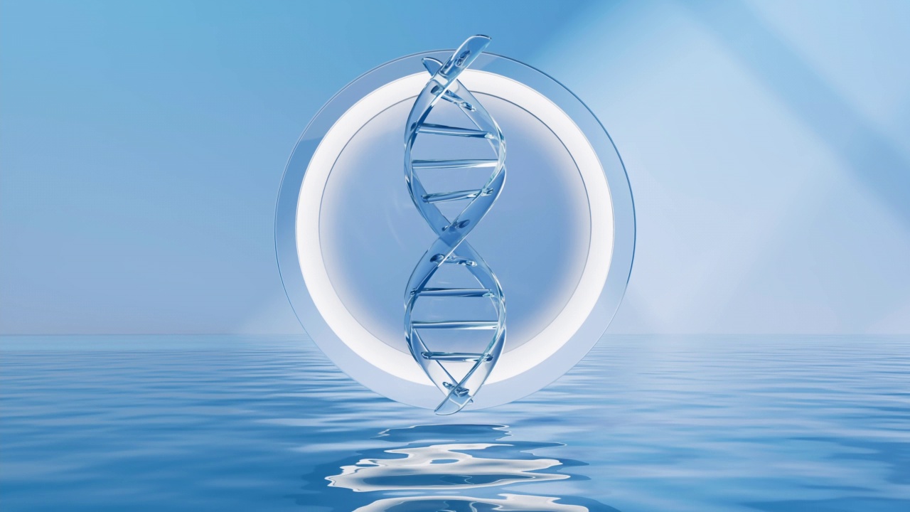 DNA与水面背景，3d渲染。视频素材