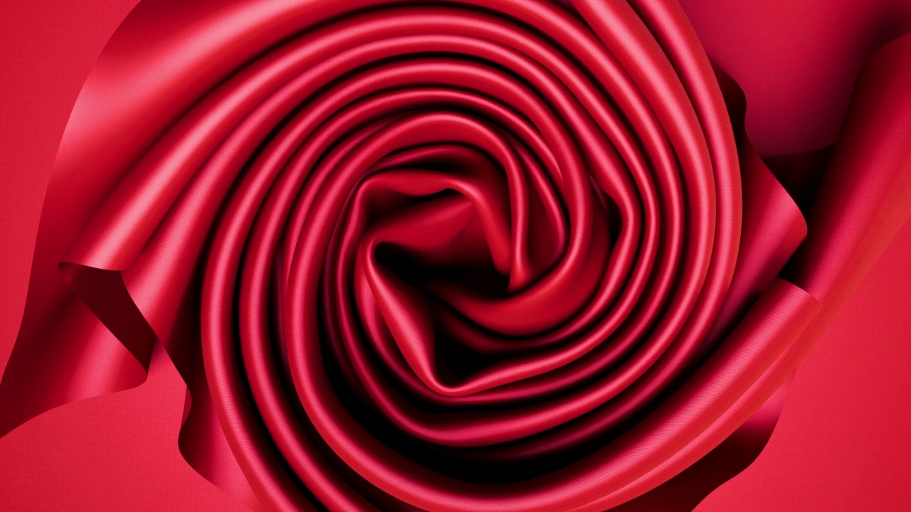 抽象缎面红色彩布在圆形图案上的褶皱和转折视频素材