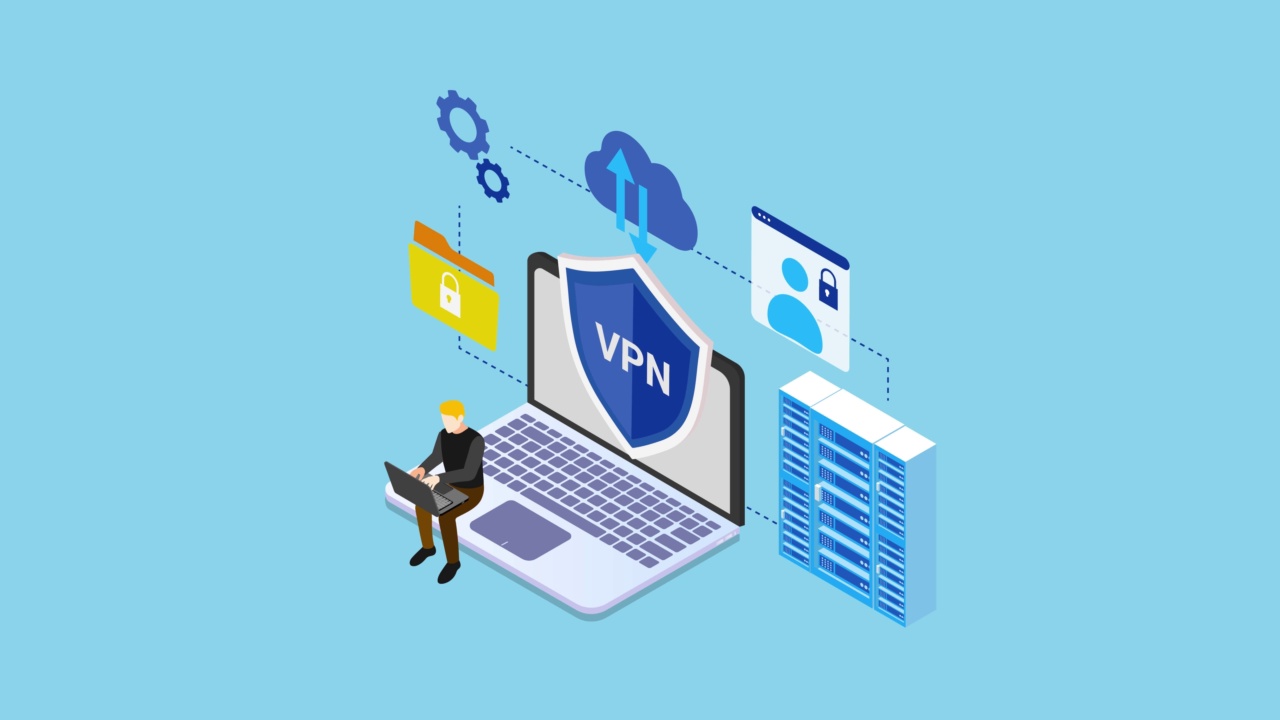 Man使用VPN保护笔记本电脑中的个人数据视频下载