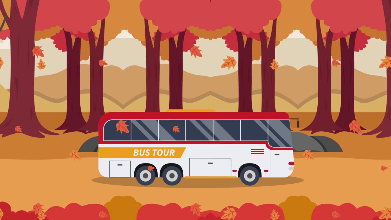 秋季公园附近巴士观光视频下载