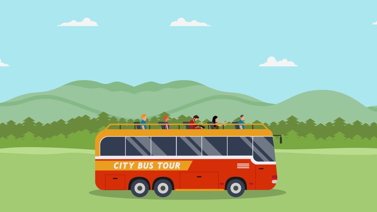 城市巴士在草地上行驶视频下载
